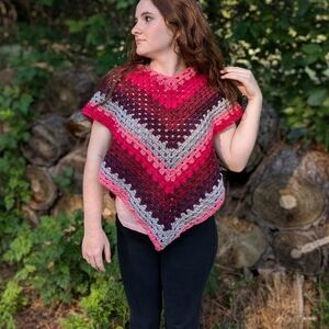 Women's Multicolor Crochet Poncho Sweater